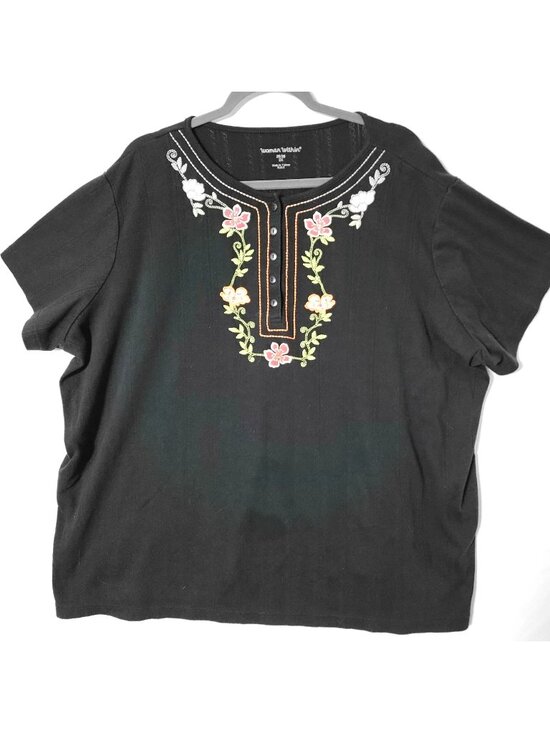 Woman Within Tops - Woman Within Short Sleeve Pullover Top Womens Sz 2X Embroidered Trim Black